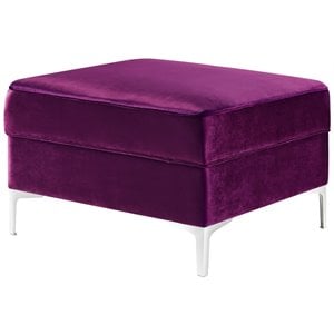 Maklaine Tufted Velvet Storage Ottoman with Chrome Legs in Purple