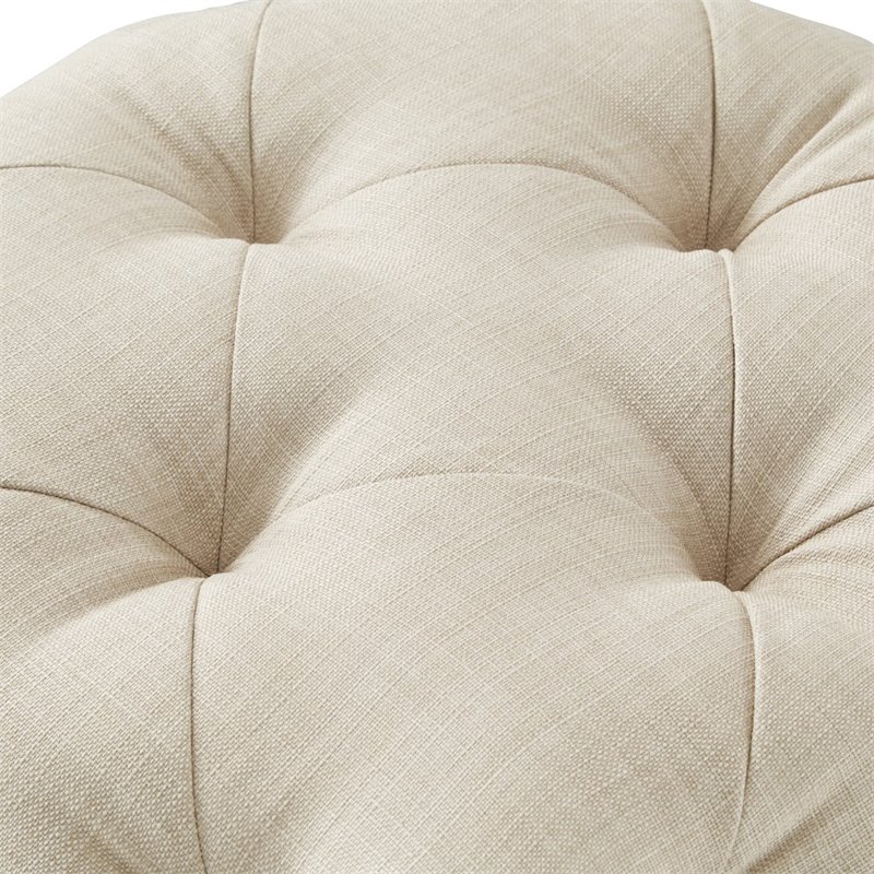 Maklaine Mid-Century Modern Linen Fabric Square Ottoman in Beige Finish
