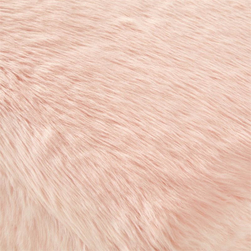Maklaine Modern Faux Fur Fabric Cube Storage Ottoman in Blush Pink
