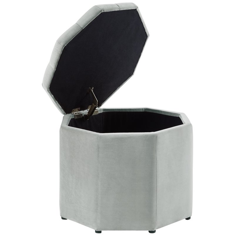 Maklaine Button Tufted Velvet Storage Ottoman in Gray Finish