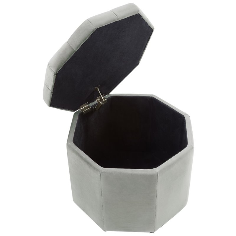 Maklaine Button Tufted Velvet Storage Ottoman in Gray Finish