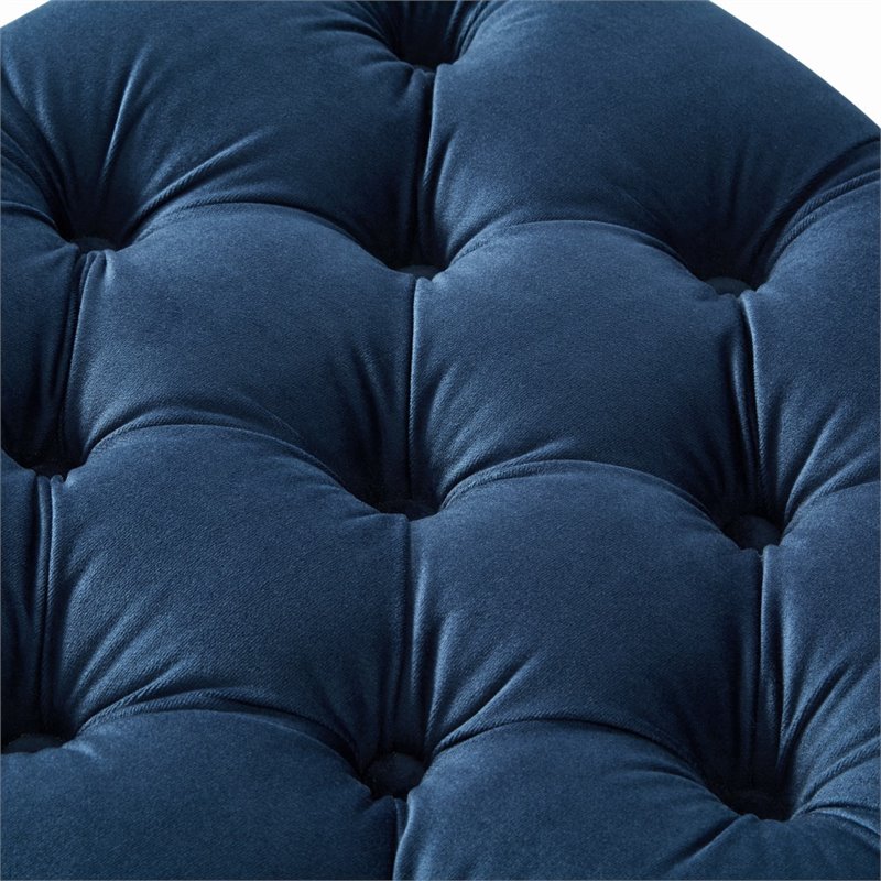 Maklaine Velvet 1Pc Storage Ottoman in Navy Blue/Chrome Finish
