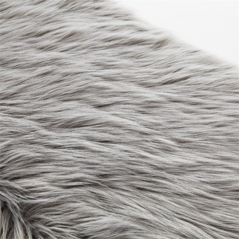 Maklaine Modern Faux Fur Fabric Ottoman with Acrylic X-Legs in Gray