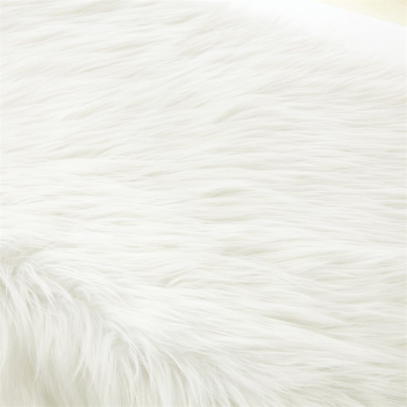 Maklaine Modern Faux Fur Fabric Ottoman with Acrylic X-Legs in Cream