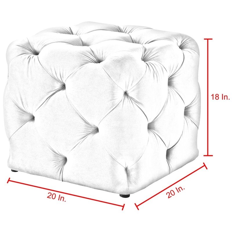 Maklaine Modern Linen Fabric Square Ottoman in Cream/White Finish