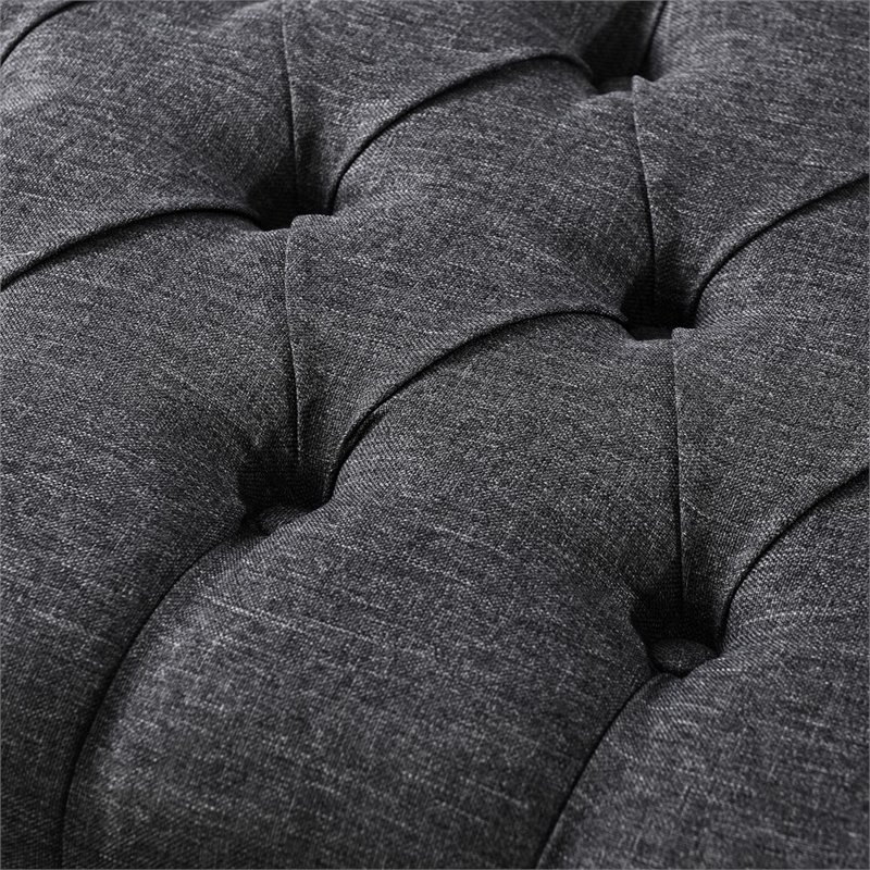 Maklaine Linen Fabric X-Base Ottoman with Nailhead Trim in Dark Gray