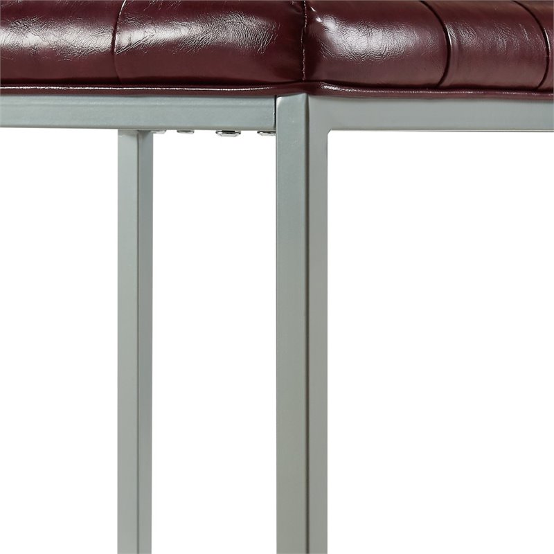 Maklaine Tufted Faux Leather Cube Ottoman with Metal Frame in Purple