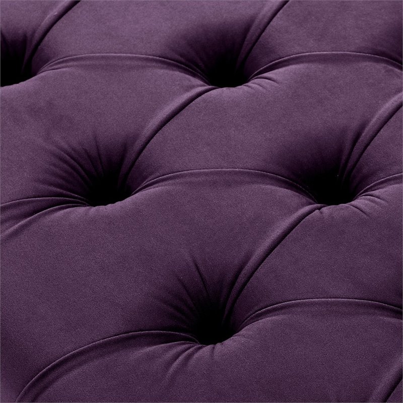 Maklaine Velvet X-Base Ottoman with Nailhead Trim in Purple Finish