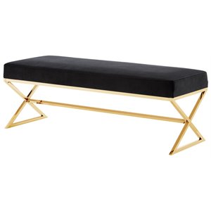 Maklaine Velvet Upholstered Bench with Stainless Steel Legs Black/Gold