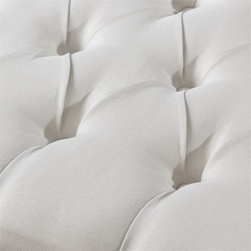 Maklaine Linen Fabric X-Base Ottoman with Nailhead Trim in Cream/White