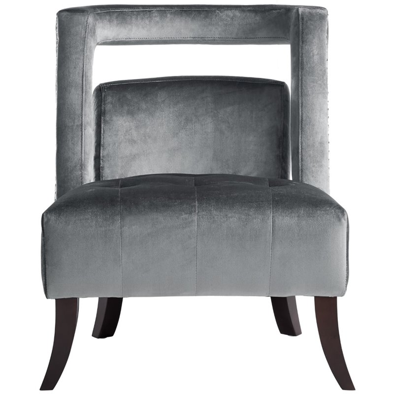 Maklaine Tufted Velvet Accent Chair with Nailhead Trim in Gray