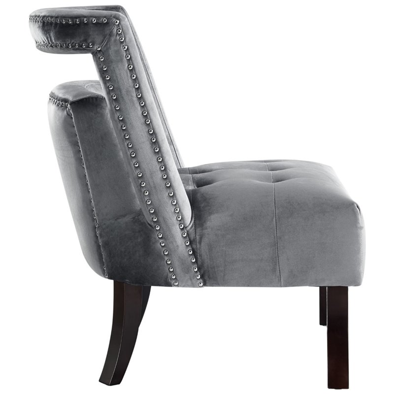Maklaine Tufted Velvet Accent Chair with Nailhead Trim in Gray