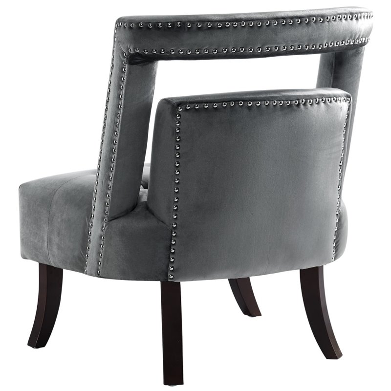 Maklaine Tufted Velvet Accent Chair with Nailhead Trim in Gray