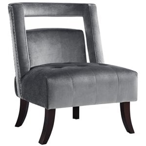 Maklaine Tufted Velvet Accent Chair with Nailhead Trim in Gray