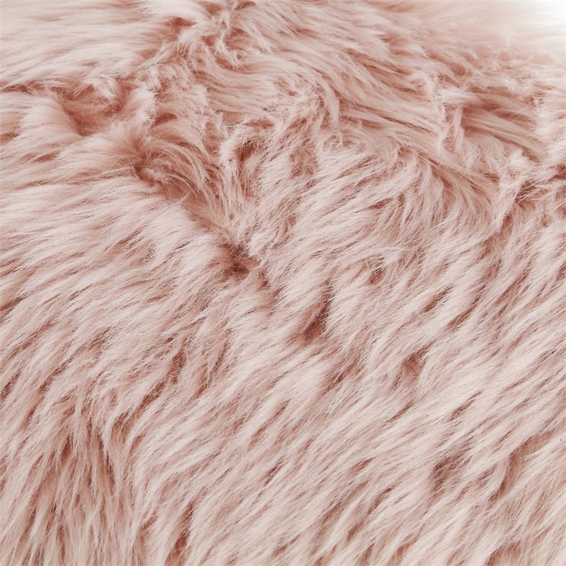 Maklaine Faux Fur Fabric Ottoman with Stainless Steel X-Legs in Rose/Chrome