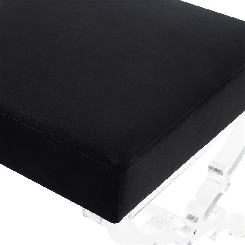 Maklaine Velvet Upholstered Ottoman with Acrylic X-Legs in Black