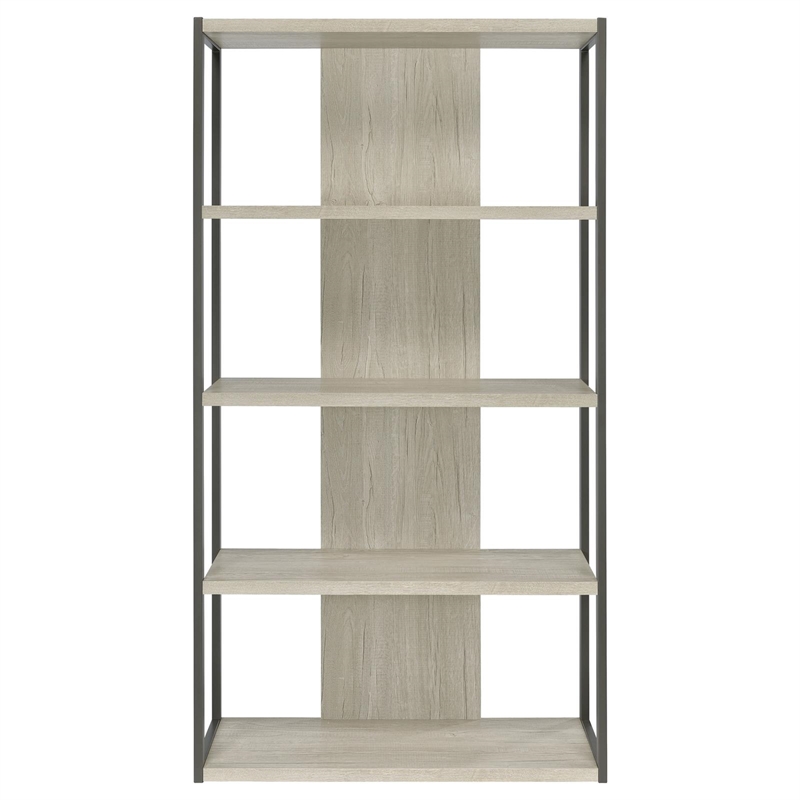 Maklaine 4-shelf Modern Wood Bookcase in Whitewashed Gray Finish