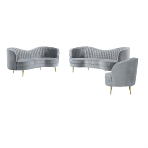 Maklaine Velvet Gray Sofa Set Rectangular Modern Glam 84&quot Unassembled