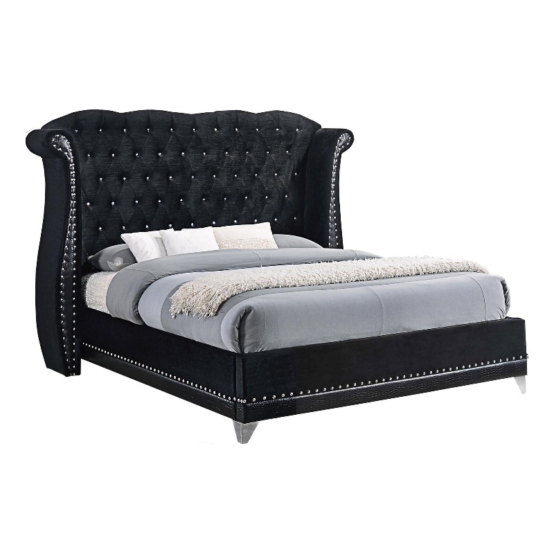 Maklaine Eastern King Contemporary Tufted Velvet Upholstered Bed Black