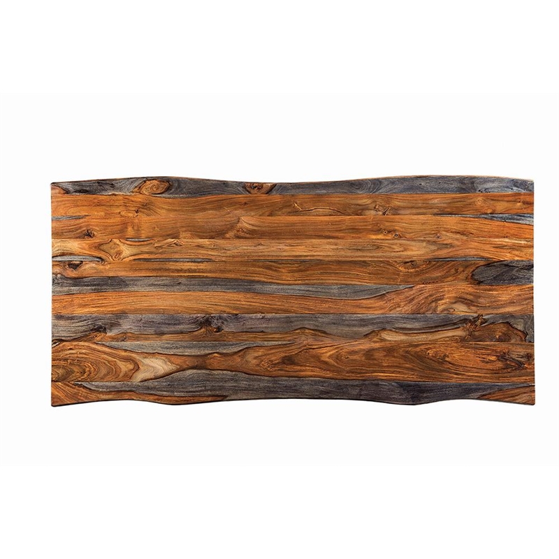 Maklaine Farmhouse Wood Live Edge Dining Table Gray Sheessam and Black