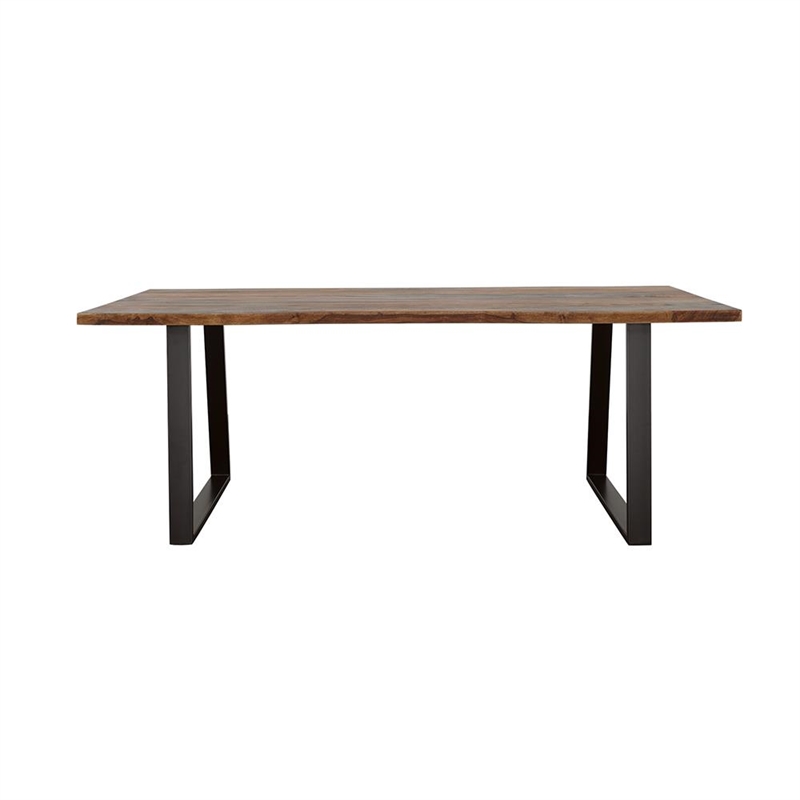 Maklaine Farmhouse Wood Live Edge Dining Table Gray Sheessam and Black