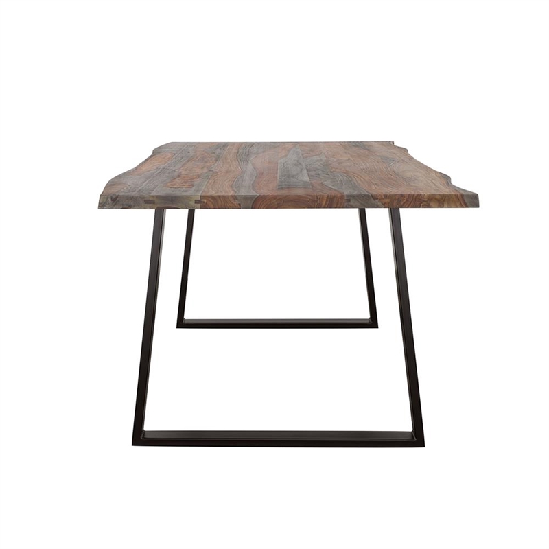 Maklaine Farmhouse Wood Live Edge Dining Table Gray Sheessam and Black