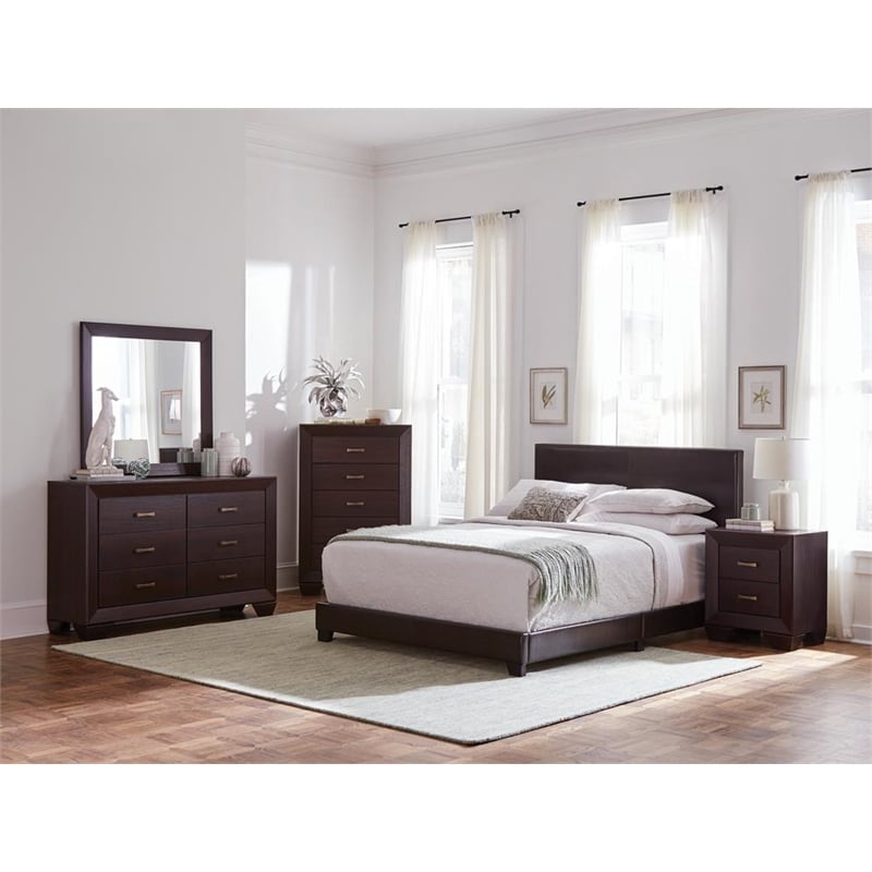 Maklaine Transitional Faux Leather Upholstered California King Bed Brown