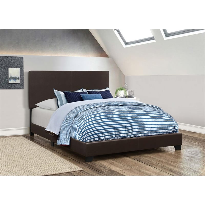 Maklaine Transitional Faux Leather Upholstered California King Bed Brown