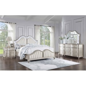 Maklaine 4-piece Wood Queen Bedroom Set Ivory and Silver Oak