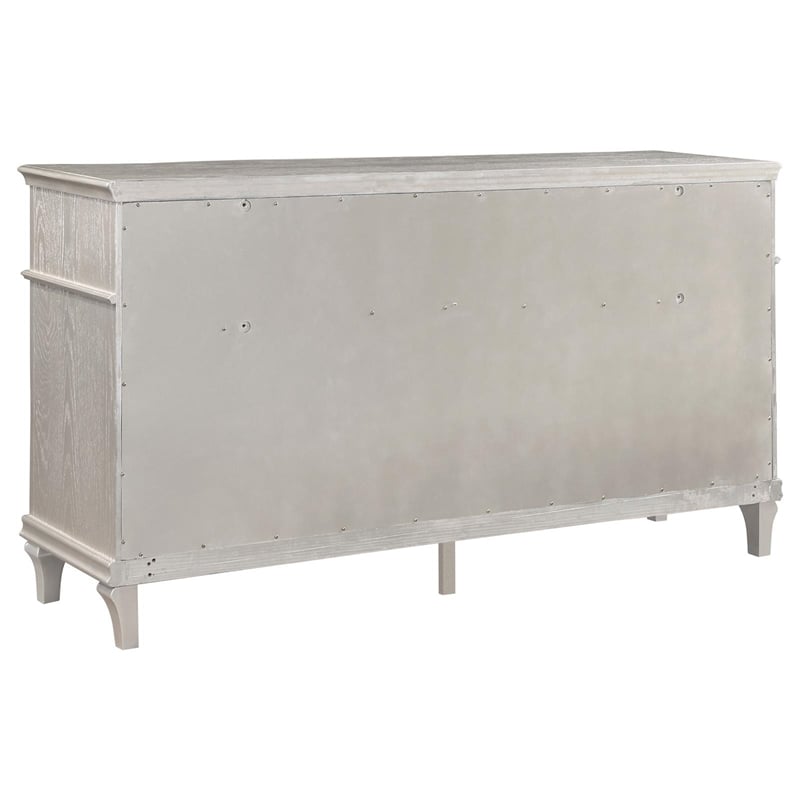 Maklaine Upholstered Ivory and Silver Oak Bedroom Set Rectangular LED Lighting Unassembled