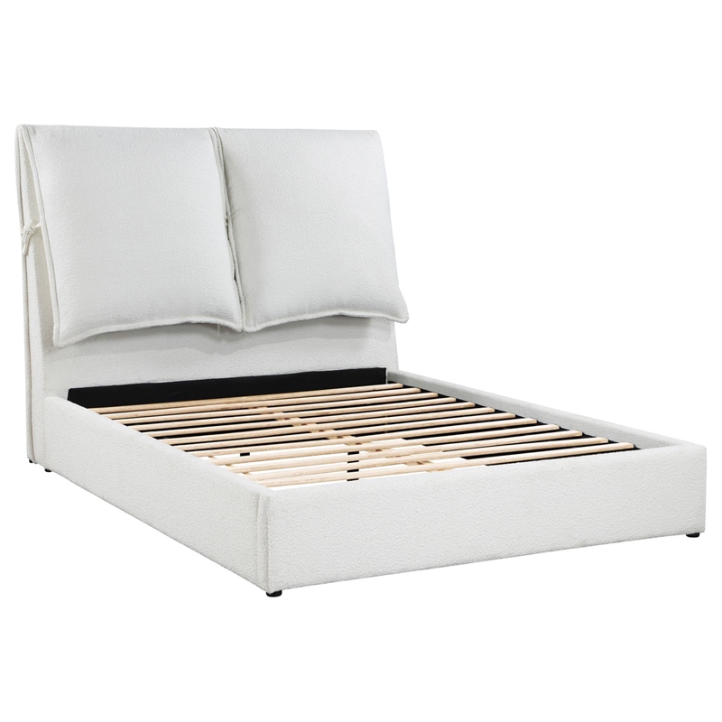 Maklaine Fabric White Queen Bed Rectangular Upholstered 96.25