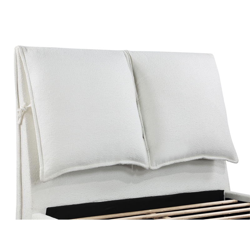 Maklaine Fabric White Queen Bed Rectangular Upholstered 96.25