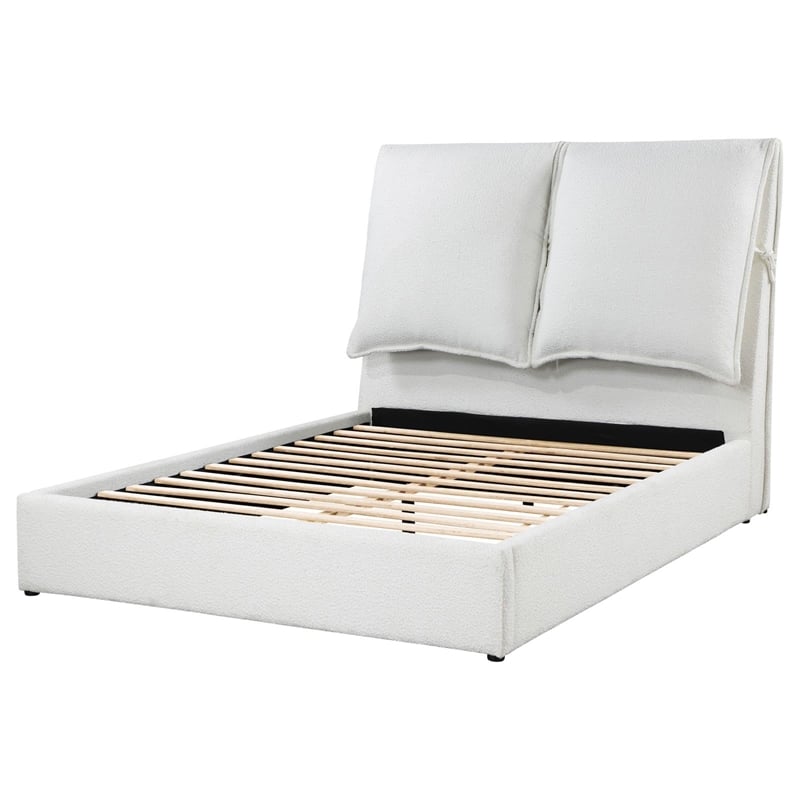 Maklaine Fabric White Queen Bed Rectangular Upholstered 96.25