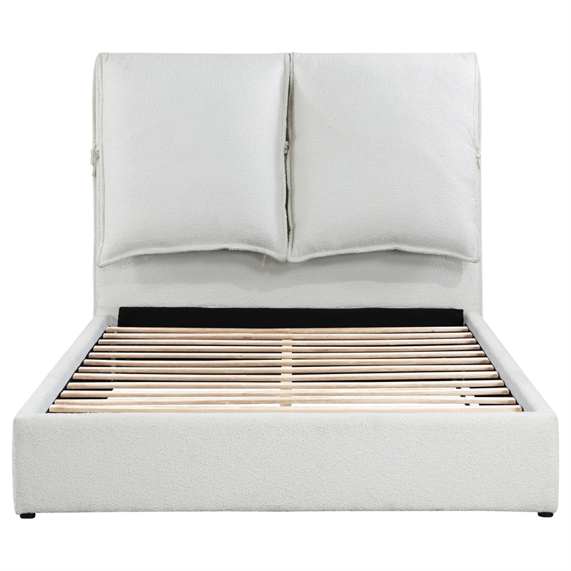 Maklaine Fabric White Queen Bed Rectangular Upholstered 96.25