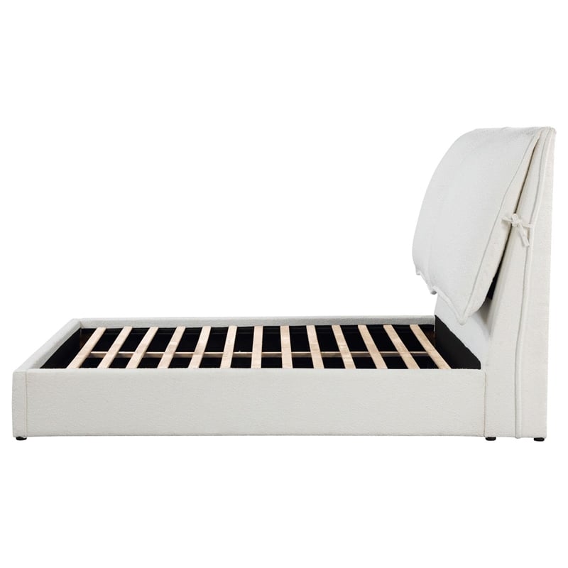 Maklaine Fabric White Queen Bed Rectangular Upholstered 96.25
