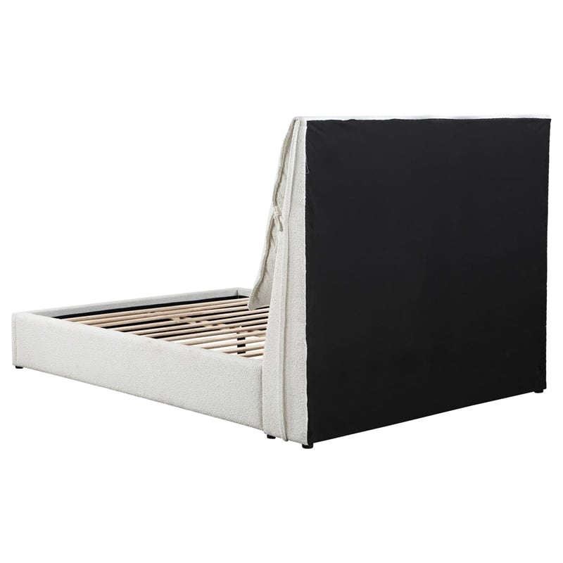 Maklaine Fabric White Queen Bed Rectangular Upholstered 96.25