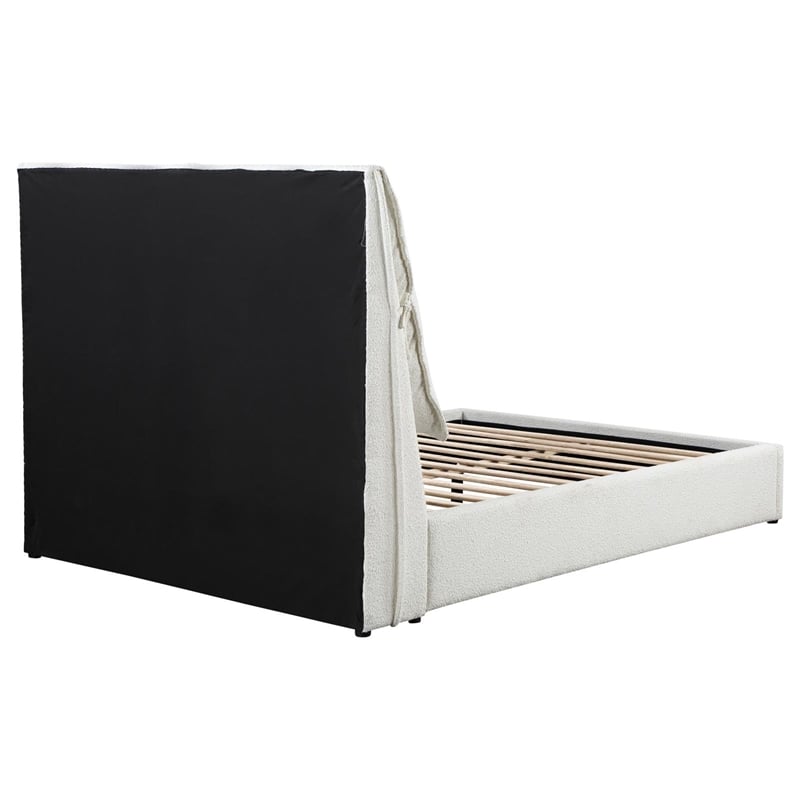 Maklaine Fabric White Queen Bed Rectangular Upholstered 96.25