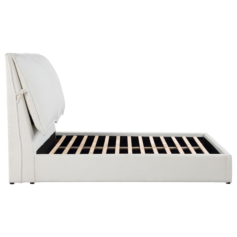 Maklaine Fabric White Queen Bed Rectangular Upholstered 96.25