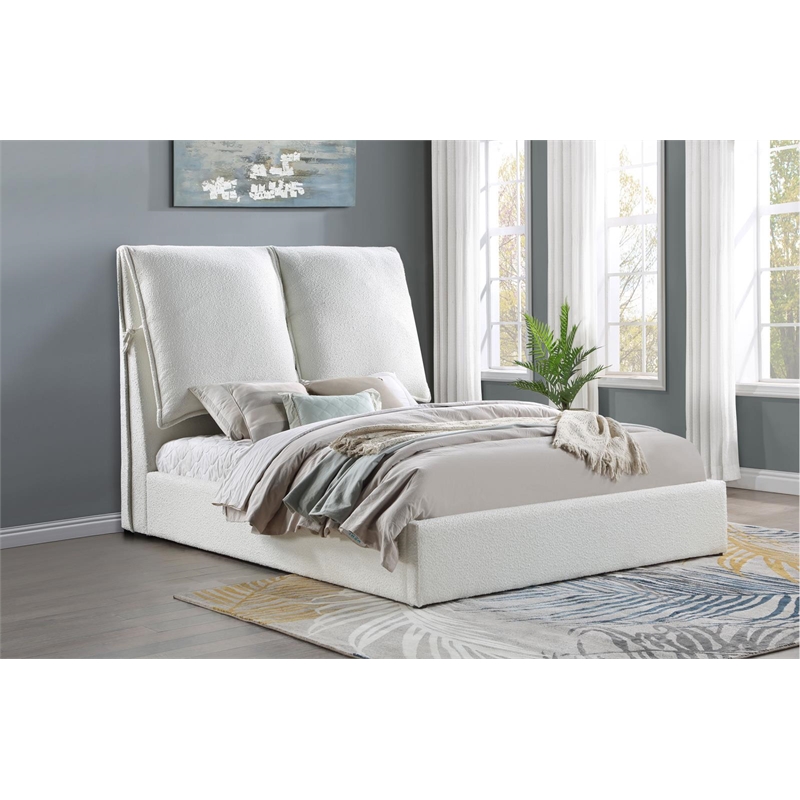 Maklaine Fabric White Queen Bed Rectangular Upholstered 96.25
