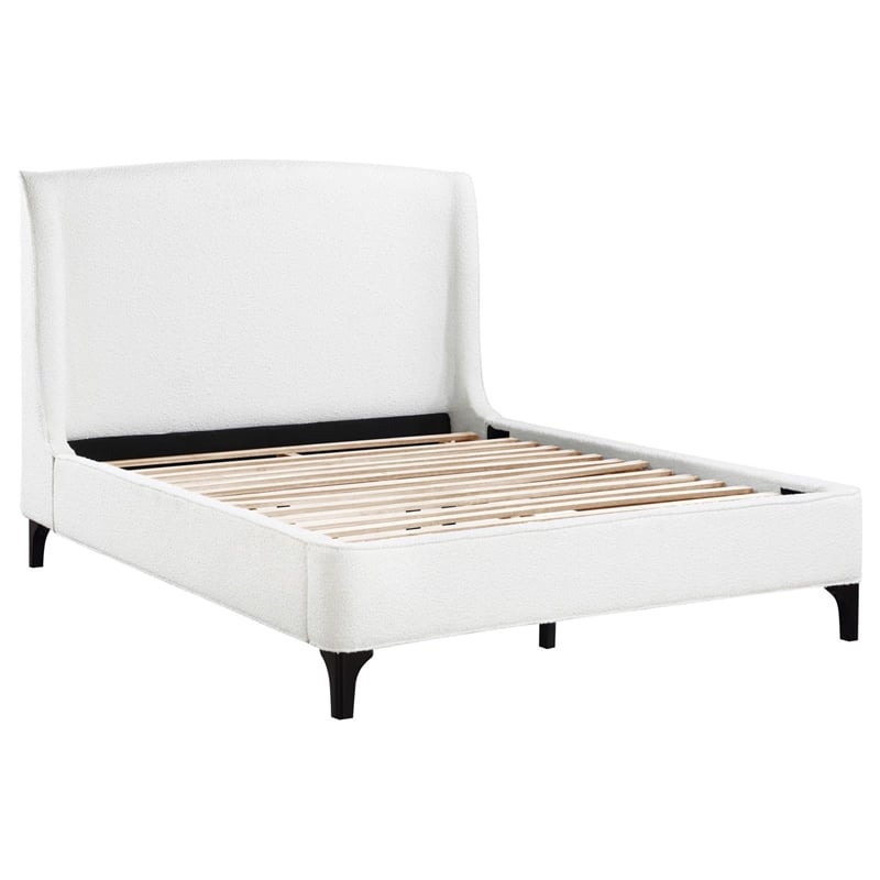 Maklaine Fabric Upholstered Curved Headboard Queen Bed in White