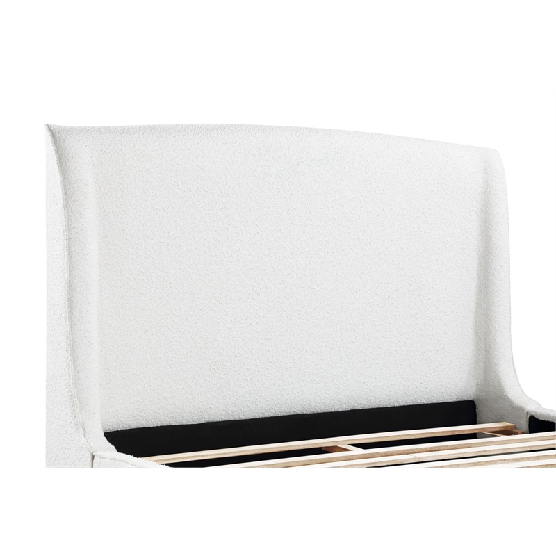 Maklaine Fabric Upholstered Curved Headboard Queen Bed in White