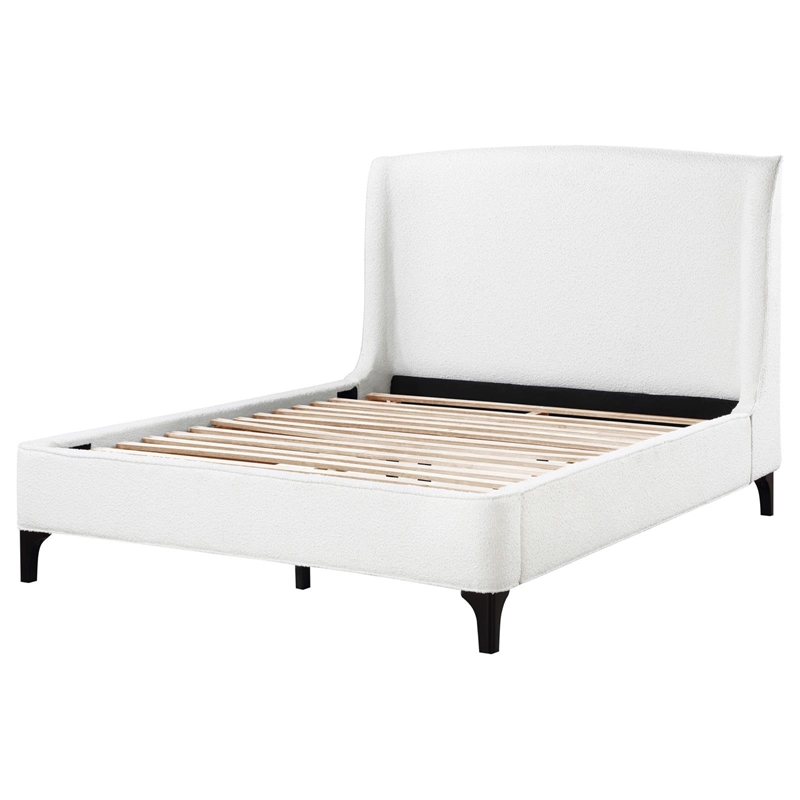 Maklaine Fabric Upholstered Curved Headboard Queen Bed in White