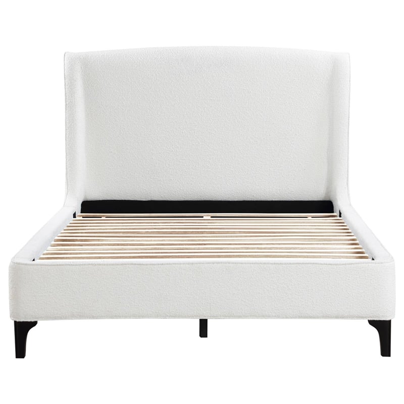 Maklaine Fabric Upholstered Curved Headboard Queen Bed in White