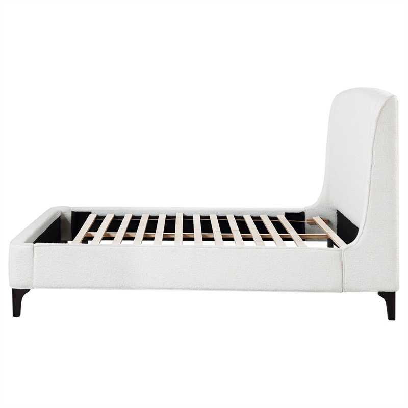 Maklaine Fabric Upholstered Curved Headboard Queen Bed in White