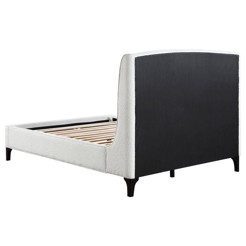 Maklaine Fabric Upholstered Curved Headboard Queen Bed in White