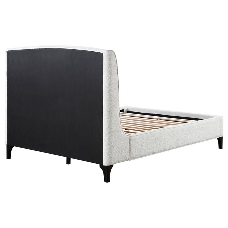 Maklaine Fabric Upholstered Curved Headboard Queen Bed in White