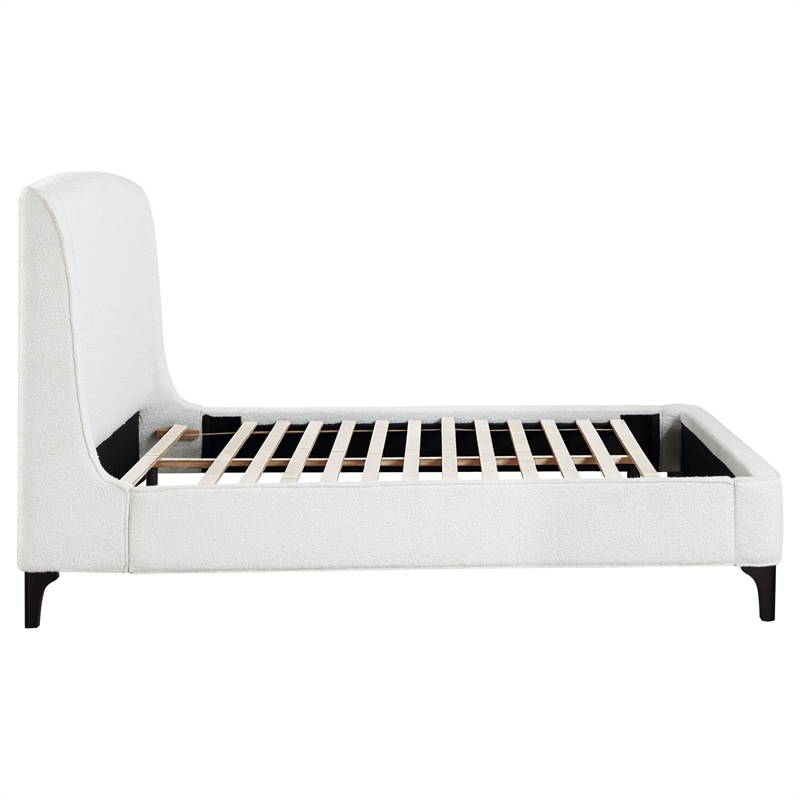 Maklaine Fabric Upholstered Curved Headboard Queen Bed in White