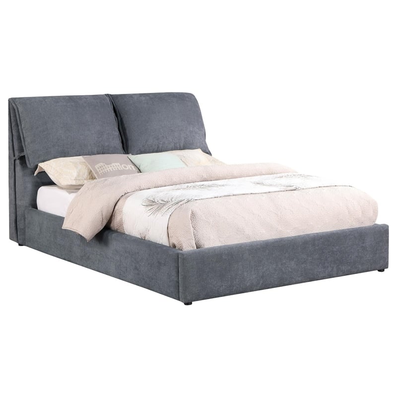 Maklaine Fabric Upholstered Pillow Headboard Eastern King Bed in Gray