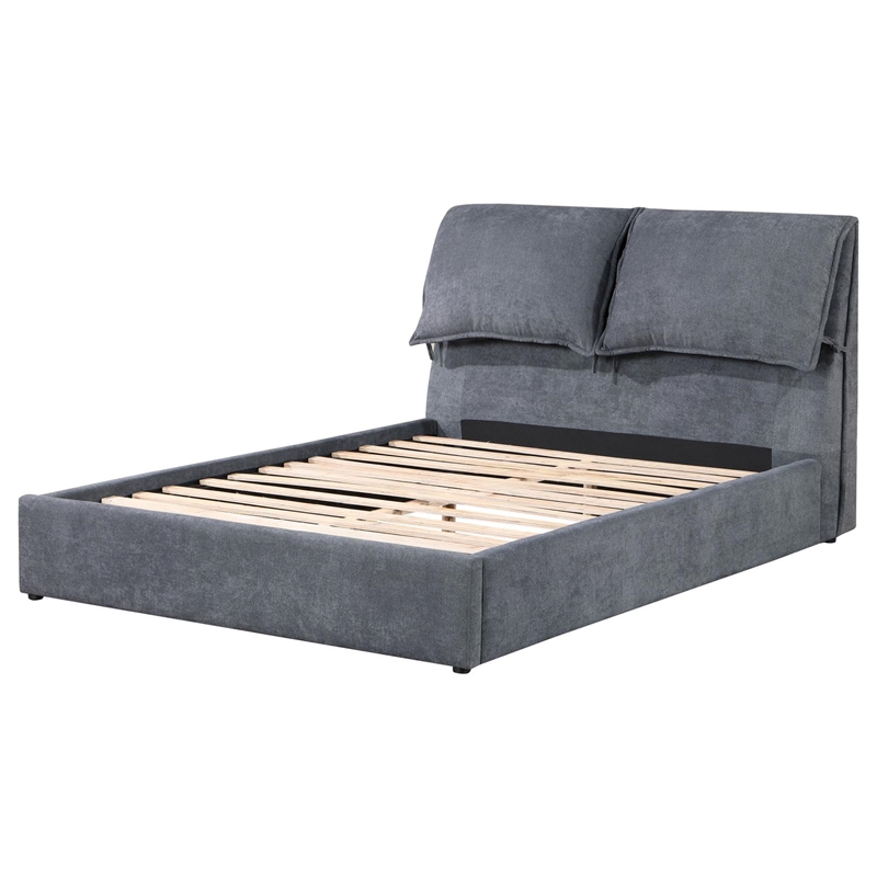 Maklaine Fabric Upholstered Pillow Headboard Eastern King Bed in Gray