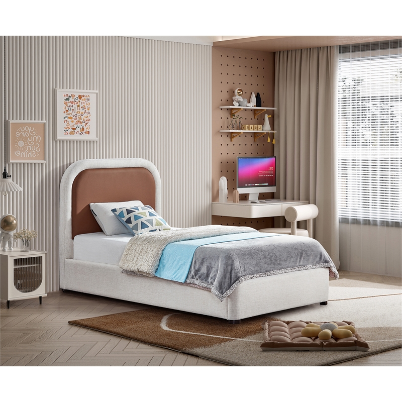 Maklaine Contemporary Fabric 45''H x 44''W x 81''D Brown Twin Bed